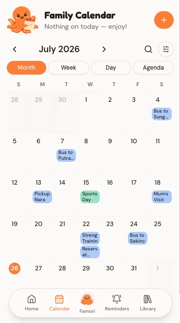 Famori Calendar screen