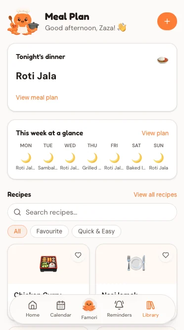 Famori Meals screen