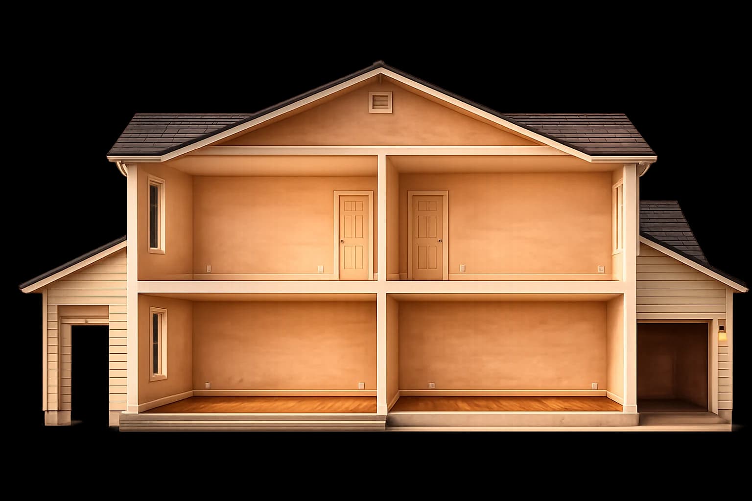 A cross-section of a family home; hover a room to bring it to life